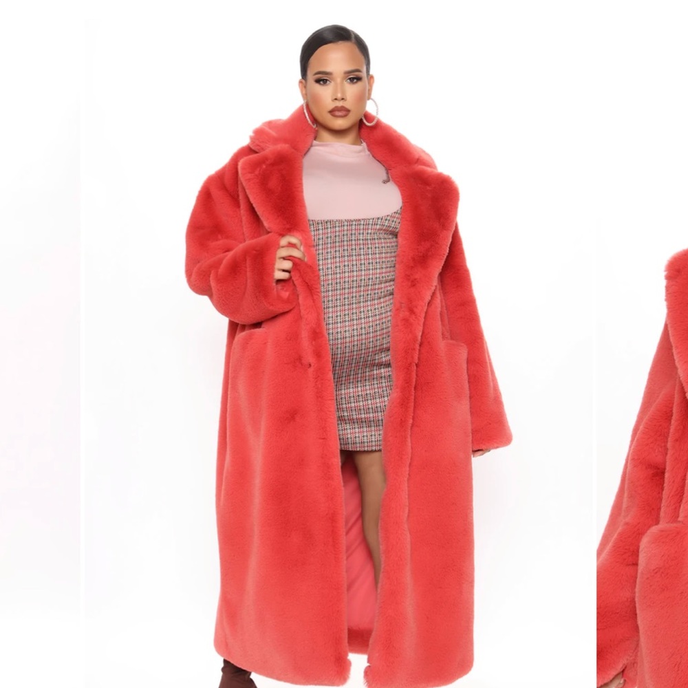 Full Length Strawberry Faux Fur Coat